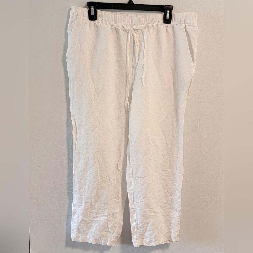 L Linen Blend H&M Cropped Wide Leg Pull On Beach Resort Vacation Cruise Summer